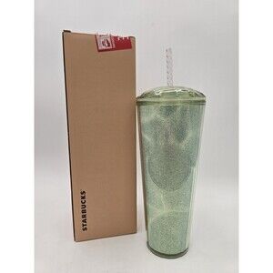 New China Starbucks 2022 Summer Green Marble Glitter 24oz Plastic Straw Cup